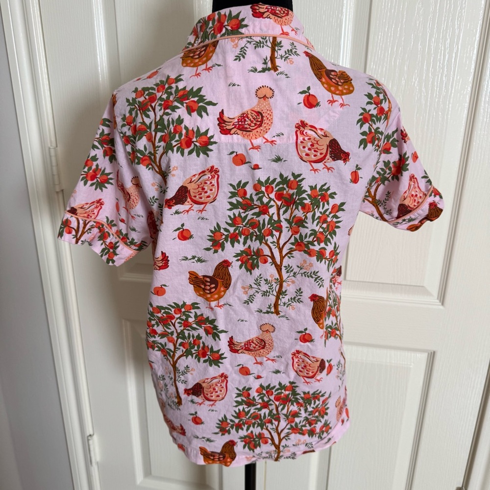 PRINTFRESH 100% Organic Cotton Top & Cropped Pants Hen House Ballet Pink XXS GUC - Picture 8 of 14